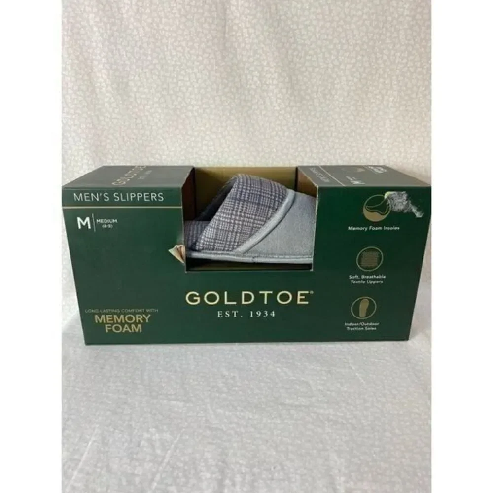 GOLDTOE Men's Size Medium (8-9) Gray Memory Foam Slippers.